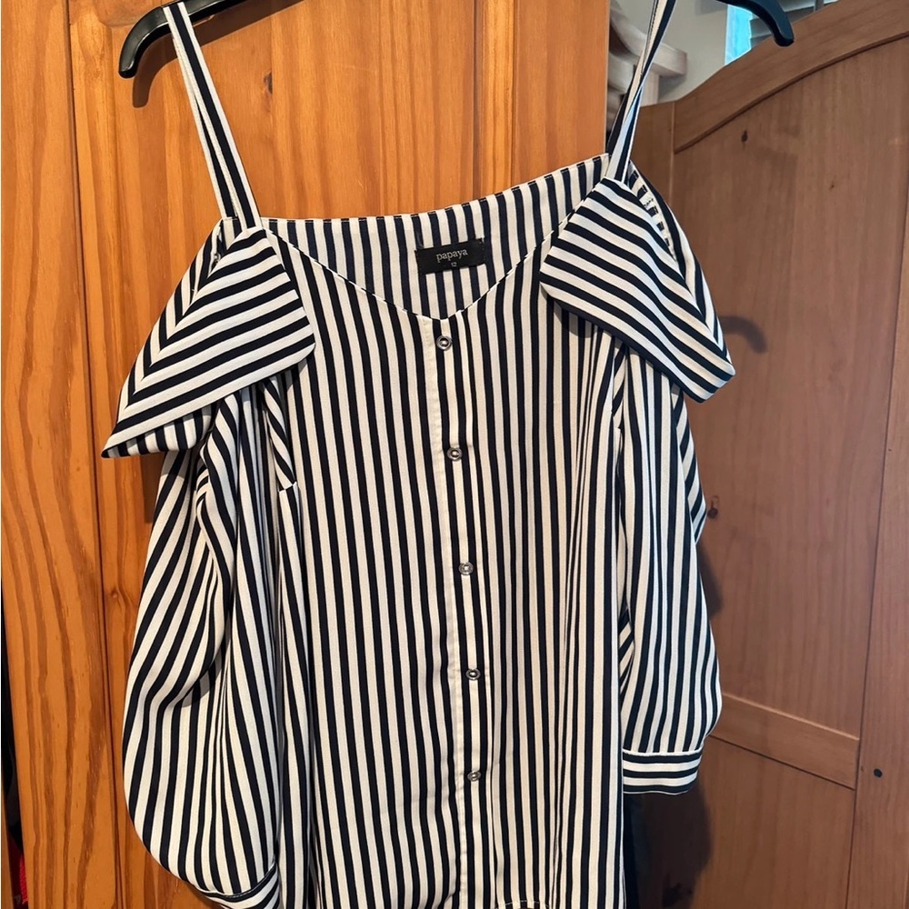 SHEIN Black and White Striped Cold Shoulder Blouse